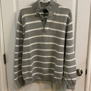 Vintage Brooks Brothers 346 Men’s Grey White Striped Supima Cotton 1/4 Sweater